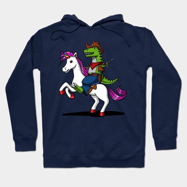 T-Rex Dinosaur Cowboy Riding Magical Unicorn Hoodie by underheaven